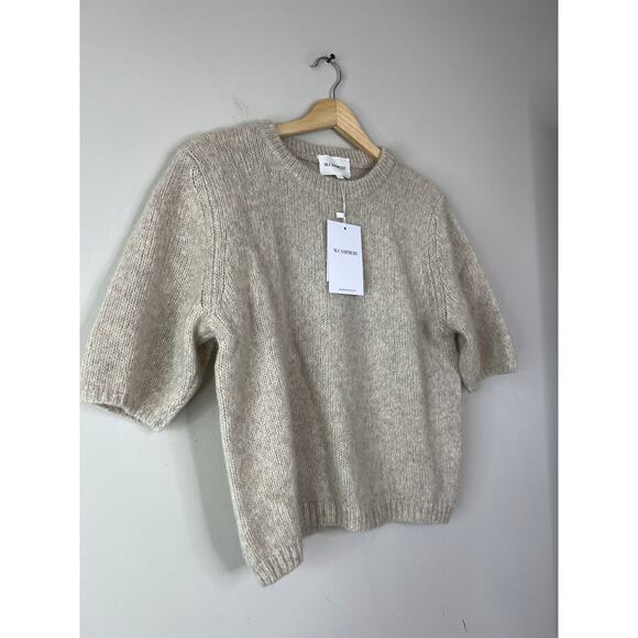 NWT W. Cashmere Brenda Short Sleeve Knitted Rounded Neckline Top Tan Size: Large - Picture 3 of 8